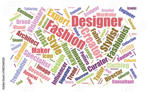 "Editable Fashion Designers Word Cloud – Couture Typography Art with Style Terms, Fabrics & Runway Keywords (Custom Vector Template)"