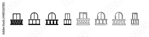 Window with balcony icons in filled and outline vector style