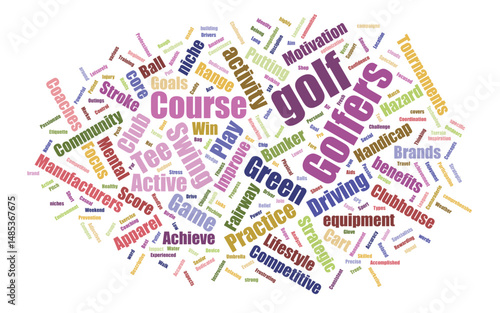 Editable Golfers Word Cloud Layout – Sports Typography Art with Golf Terms, Clubs & Course Vocabulary in Customizable Vector Format