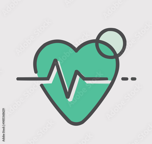 Vector illustration of heart with ekg line showing vital signs in medical context