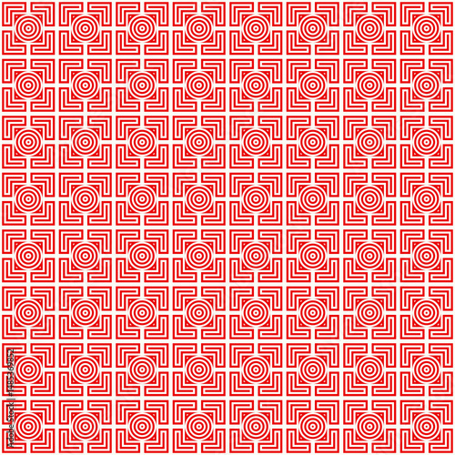 Circles, triangles chevrons ornament. Linear seamless pattern. Abstract background. Mosaic vector. Geometric illustration. Embroidery backdrop. Ethnic image. Tiles motif