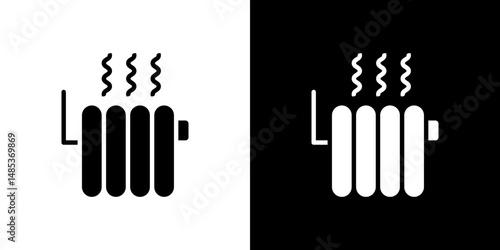Radiator icon flat vectors set. black and white