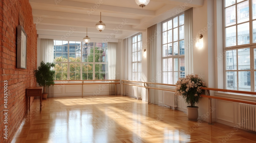 Obraz premium Elegant Dance Studio Interior Design with Large Windows