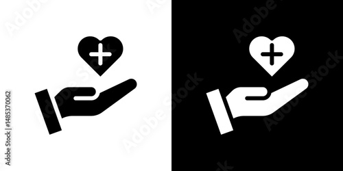 Health insurance icon flat vectors set. black and white