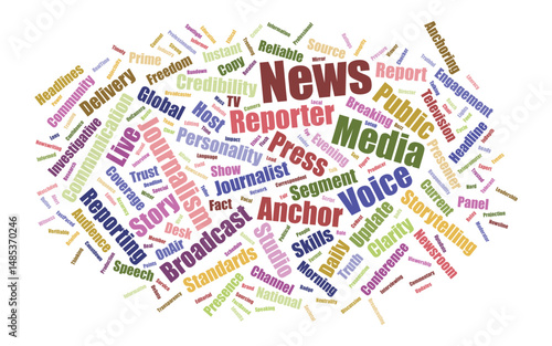 Editable News Anchors Word Cloud Layout – Broadcast Journalism Typography Art with Media & Reporting Terms in Editable Vector Format