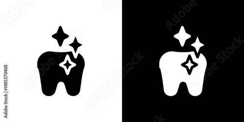 clean tooth icon flat vectors set. black and white