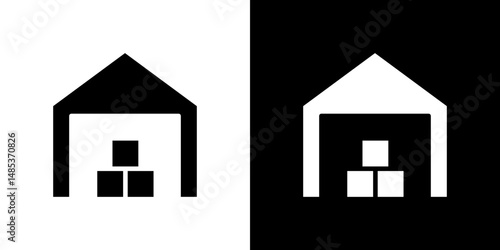 Warehouse icon flat vectors set. black and white
