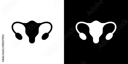 Uterus icon flat vectors set. black and white