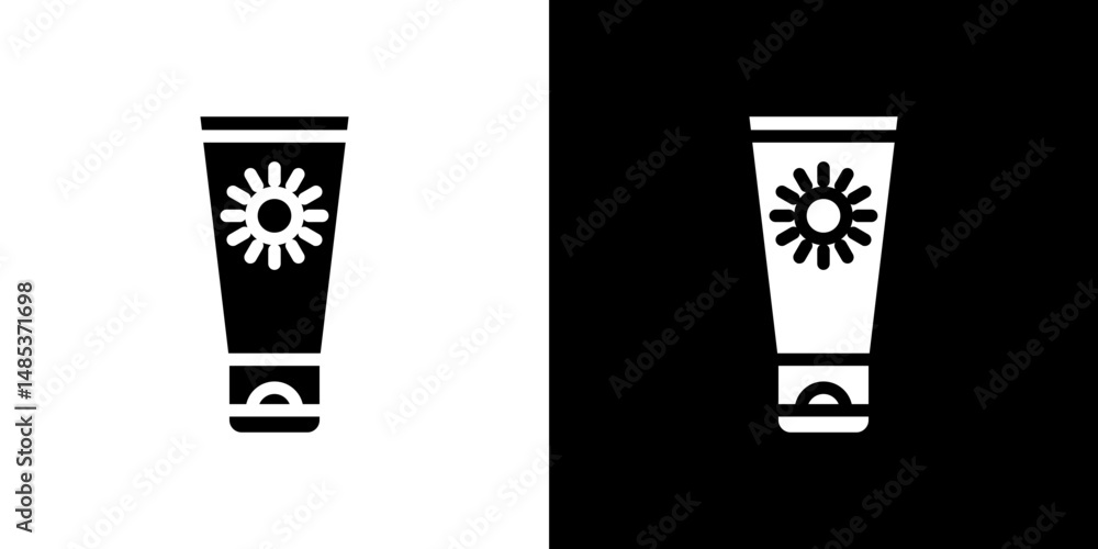 Sunscreen icon flat vectors set. black and white Sunscreen icon flat vectors set. black and white