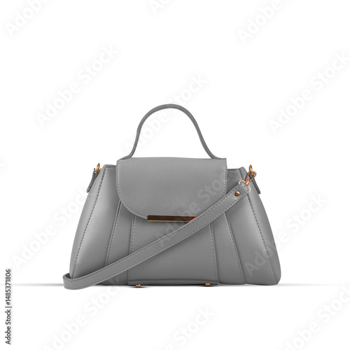 Light grey bag for women. Made of genuine grained leather. Stylish casual bag. Isolated on a white background