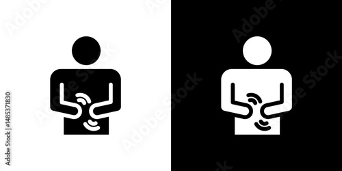 Stomachache icon flat vectors set. black and white