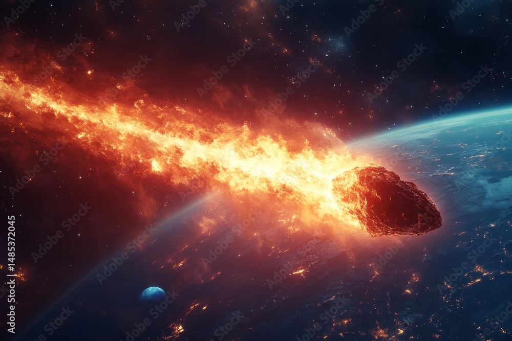 Obraz premium Fiery celestial object impacting a planet.