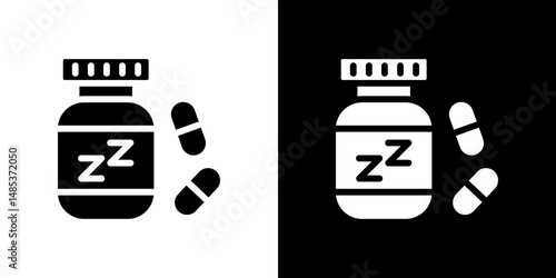 Sleeping pills icon flat vectors set. black and white