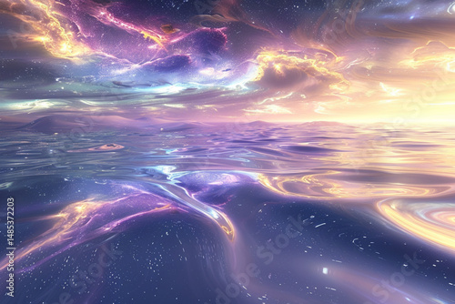 A mesmerizing landscape of shimmering liquid