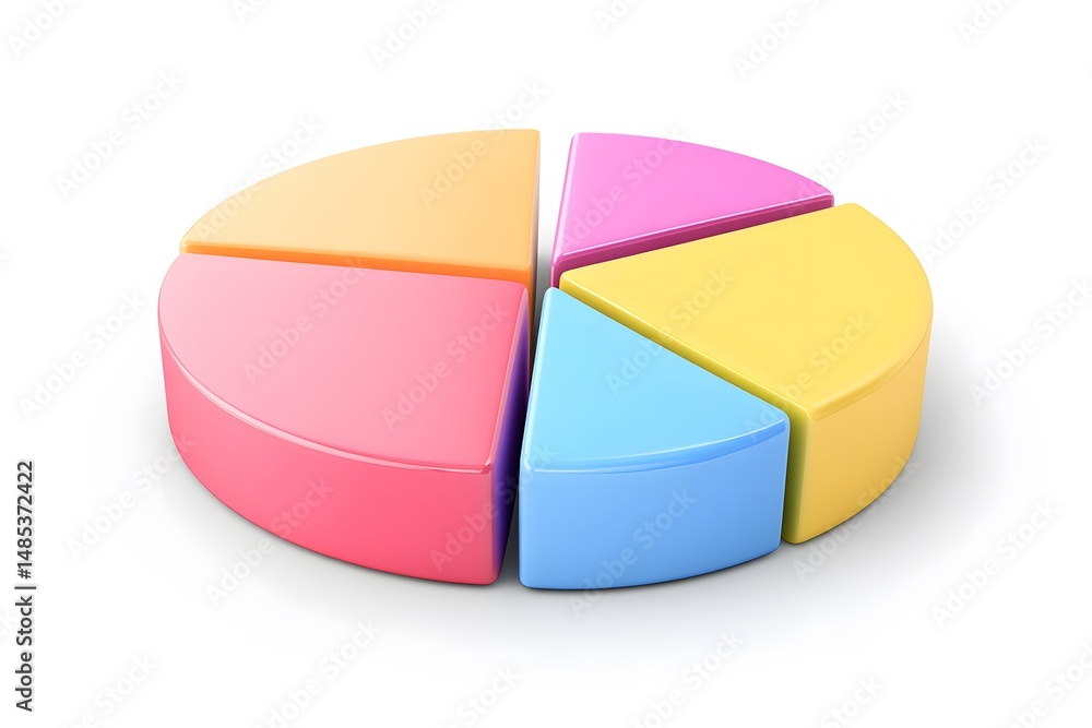 Obraz premium Colorful 3d pie chart with five slices representing data visualization on white background