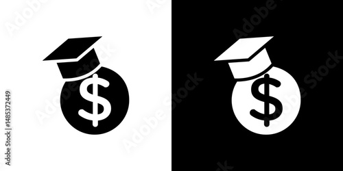 Scholarship icon flat vectors set. black and white