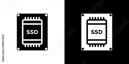 SSD drive icon flat vectors set. black and white