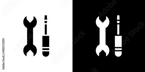 Repair icon flat vectors set. black and white