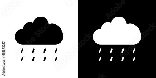 Rain icon flat vectors set. black and white