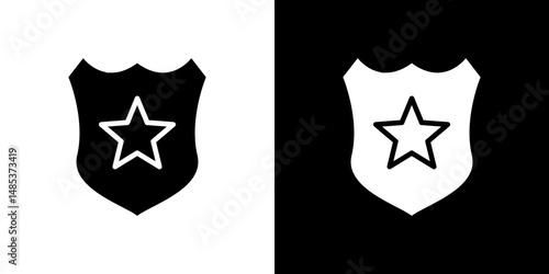 Police badge icon flat vectors set. black and white