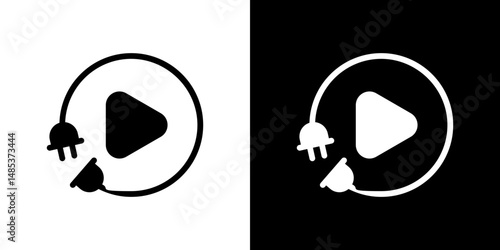 Plug and play icon flat vectors set. black and white