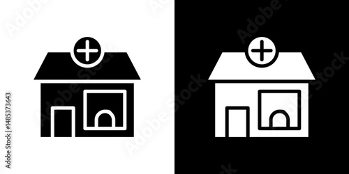 Pharmacy icon flat vectors set. black and white