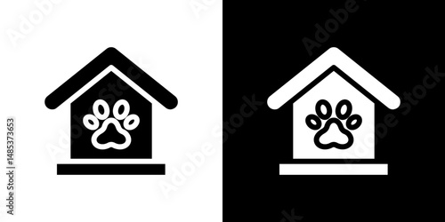 Pet shelter icon flat vectors set. black and white