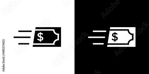 Money transfer icon flat vectors set. black and white