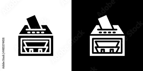 Money counting machine icon flat vectors set. black and white