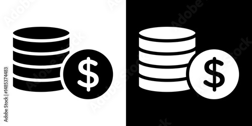 Money coin icon flat vectors set. black and white