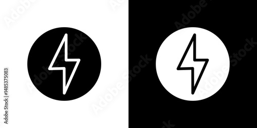 Lightning icon flat vectors set. black and white