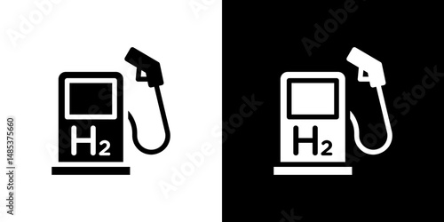 hydrogen fuel pump icon flat vectors set. black and white