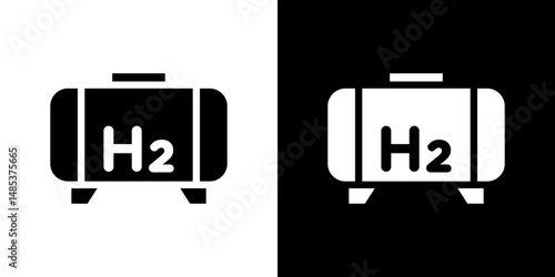 Hydrogen gas tank icon flat vectors set. black and white