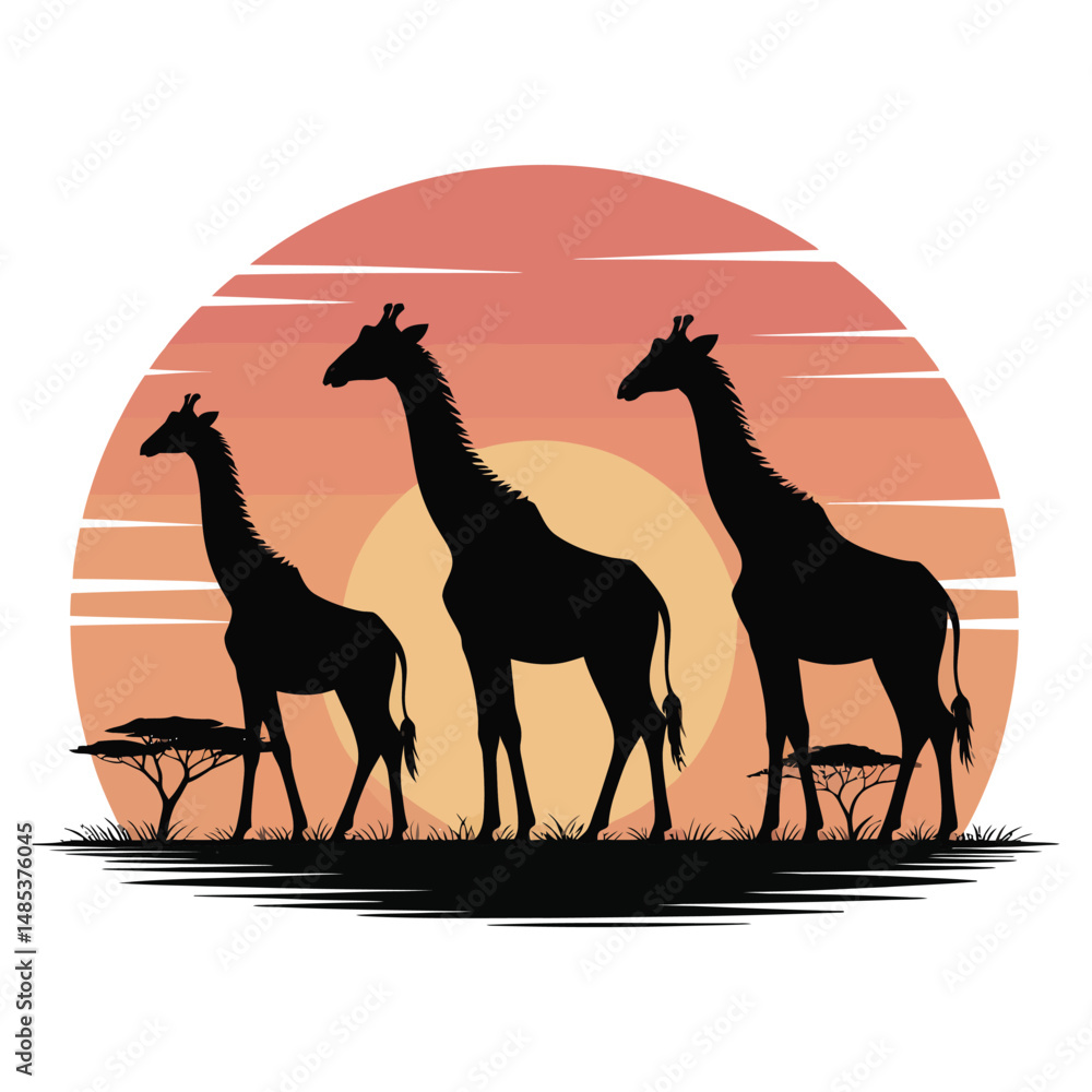 Fototapeta premium Silhouette of a Camel in the Desert at Sunset