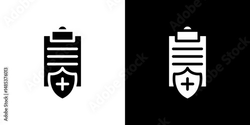 Health insurance icon flat vectors set. black and white