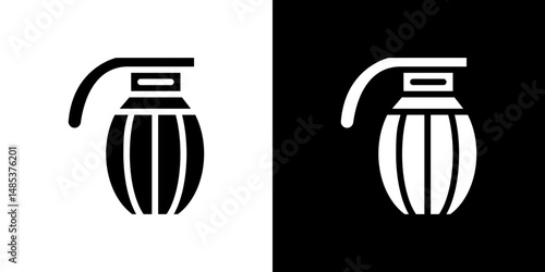 Hand grenade icon flat vectors set. black and white