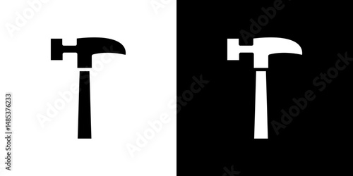 Hammer icon flat vectors set. black and white