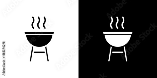Grill icon flat vectors set. black and white