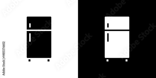 Fridge icon flat vectors set. black and white