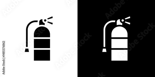 Fire extinguisher icon flat vectors set. black and white