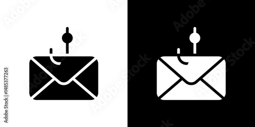 Email phishing icon flat vectors set. black and white