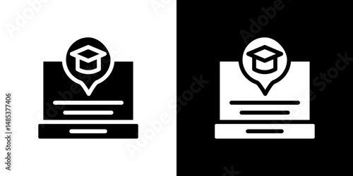 E learning icon flat vectors set. black and white