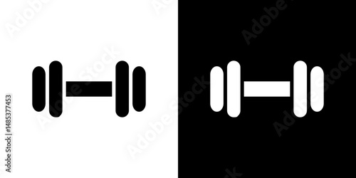 Dumbbell icon flat vectors set. black and white