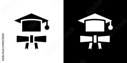 Degree icon flat vectors set. black and white