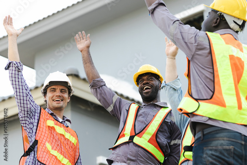 Wallpaper Mural Team Construction or engineering group and worker.  Concept Restart and new Normal Two engineer shaking hands with deals and congratulations on success. Torontodigital.ca