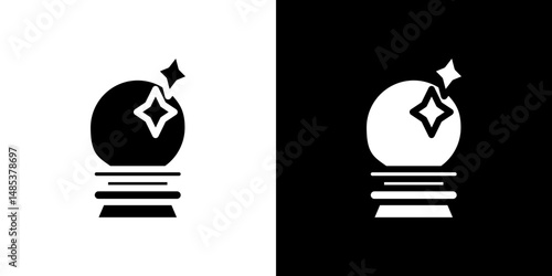 Crystal ball icon flat vectors set. black and white
