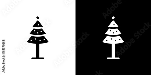 Christmas tree icon flat vectors set. black and white