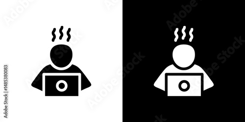 Burnout icon flat vectors set. black and white