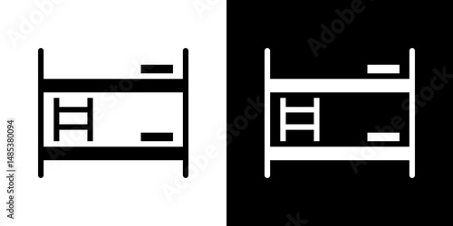 Bunk bed icon flat vectors set. black and white