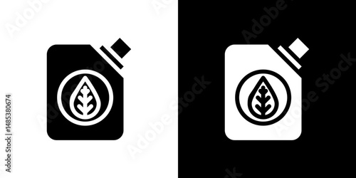 Biofuel canister icon flat vectors set. black and white